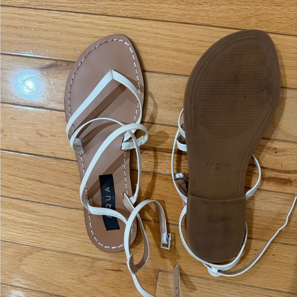 Women's White Strappy Leather Tie Sandals